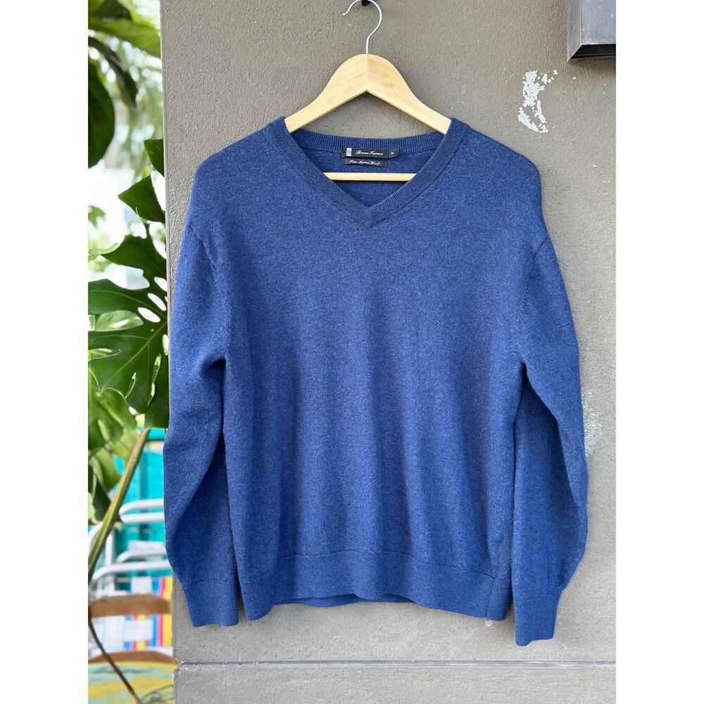 Bruno Ferraro Men’s XL 100% Fine Merino Wool Navy Blue V-Neck Pullover Sweater